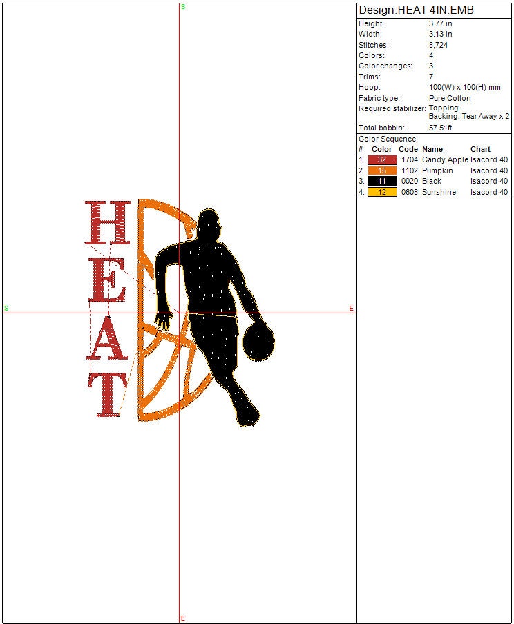 Miami Heat Basketball Machine Embroidery design, Sports Digital File, Instant Download 3 sizes 4in, 6in, 9in