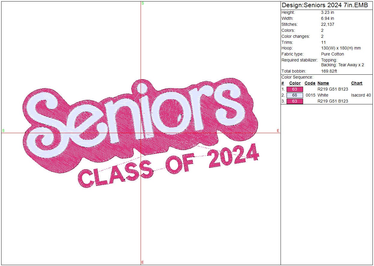Seniors Barbie Font machine embroidery file design Graduation Digital File Instant Download 3 sizes 4in, 7in and 10in