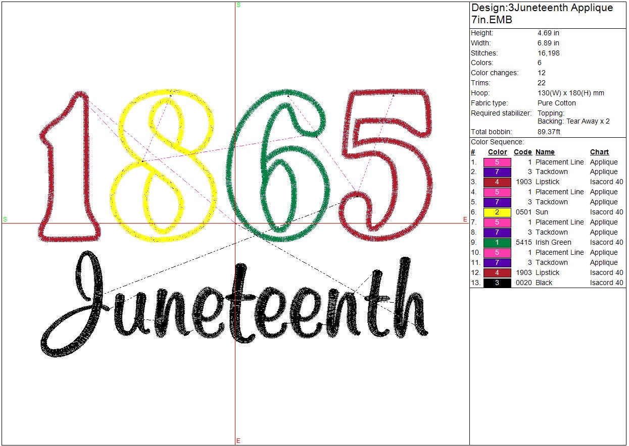 Juneteenth Applique Machine Embroidery Design, Black History Digital File Instant Download 2 sizes, 7in, 10in