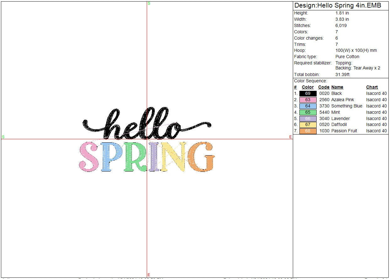 Spring Embroidery design, Hello Spring machine embroidery file, Digital File Instant Download