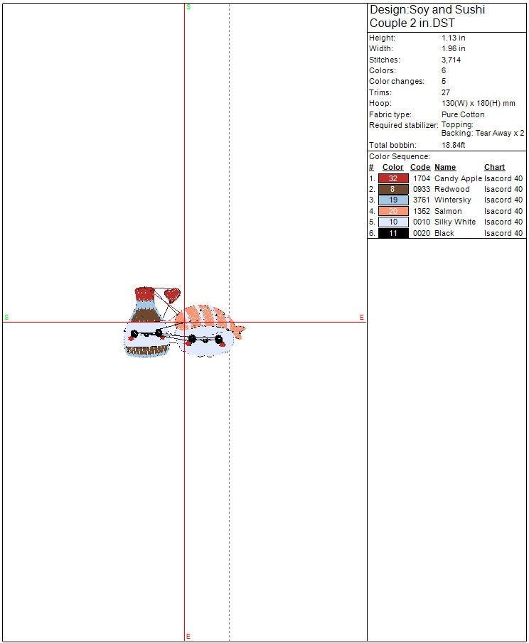 Soy and Sushi kawaii machine embroidery file, couples digital design, Instant Download 3 sizes