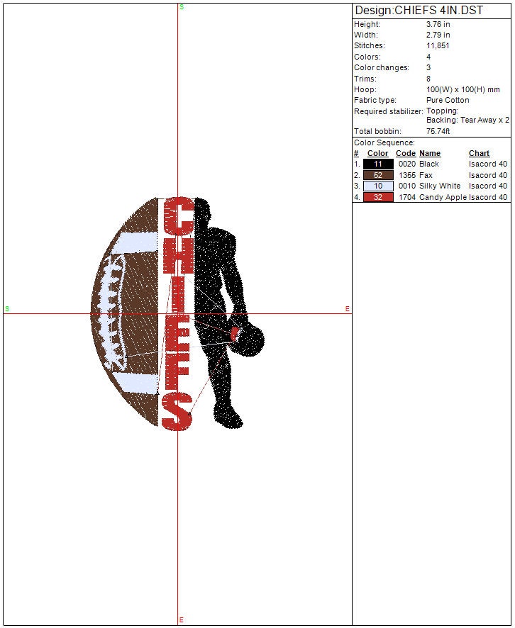 Kansas City Chiefs Football Machine Embroidery design, Sports Digital File, Instant Download 2 sizes to fit 4x4 and 5x7 hoops