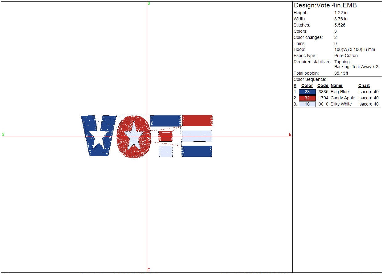 Vote Embroidery Design, Political, Instant Download, Digital Download 7 inch and 4in to fit 4x4 and 5x7 hoops