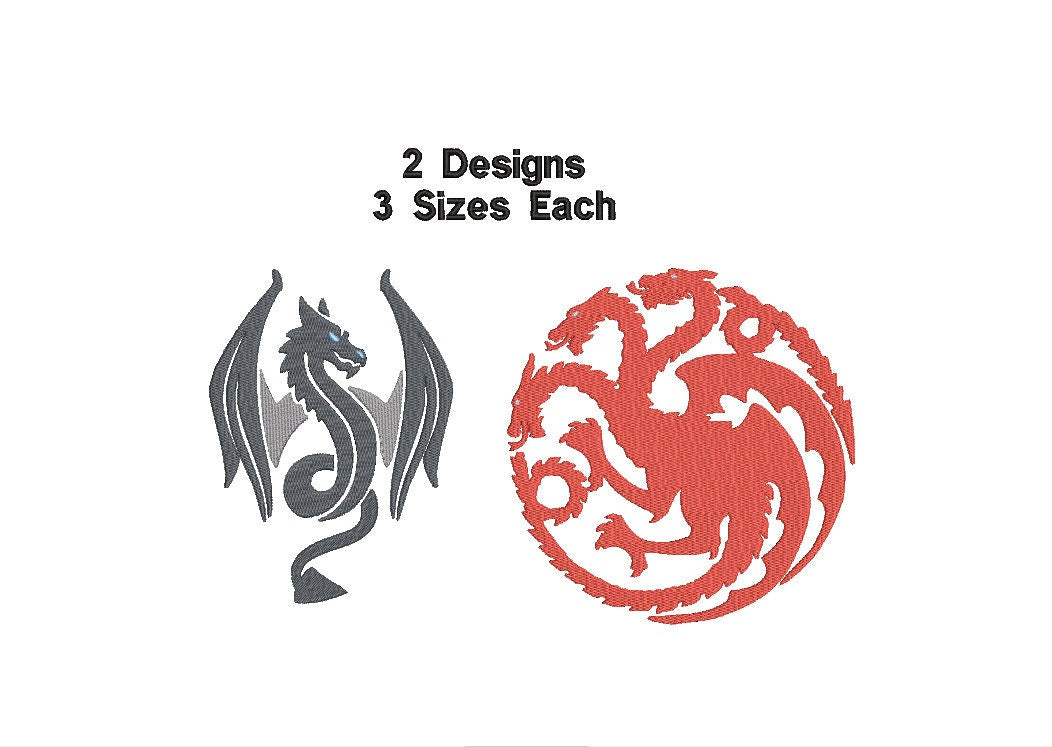 Dragon machine embroidery file design, Fire and Blood Digital File, Instant Download 2 designs, 3 sizes each