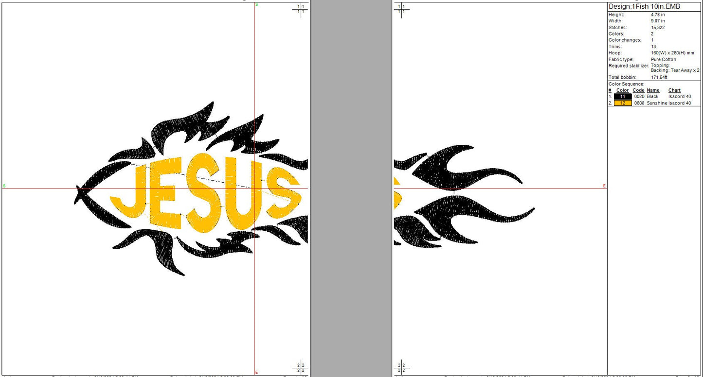 Christian Fish Symbol Machine Embroidery Design, Religious, Instant Download, Digital Download