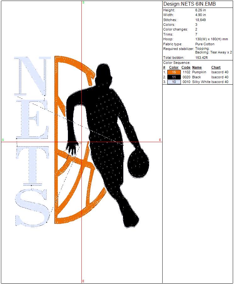 Nets Basketball Machine Embroidery design, Brooklyn Sports Digital File, Instant Download 3 sizes 4in, 6in, 10in