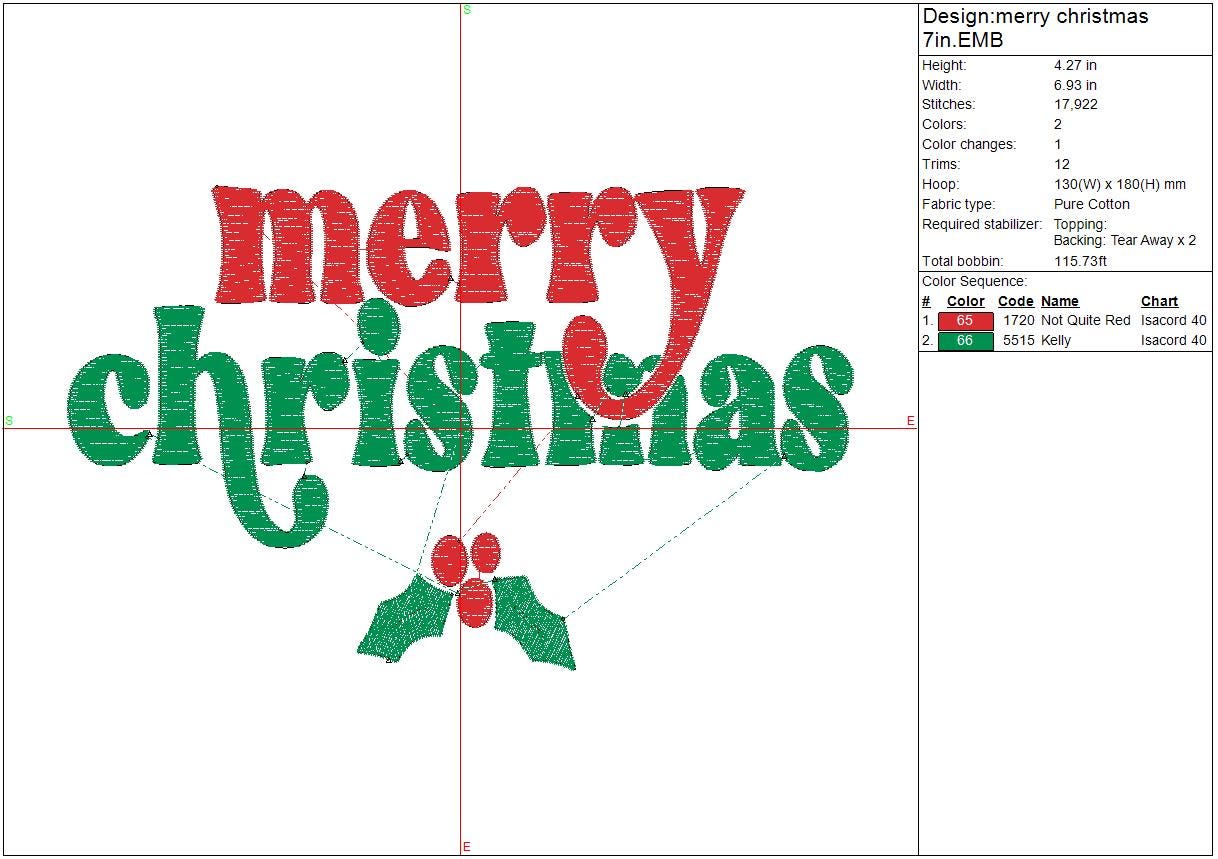 Merry Christmas Machine Embroidery file design, Holiday Digital File Instant Download 4in, 7in, 10in
