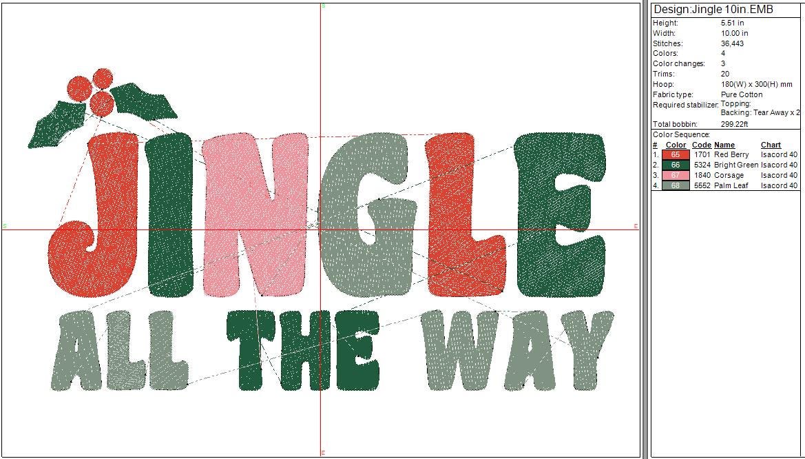 Christmas Machine Embroidery file design, Jingle all the way, Holiday Digital File Instant Download 4in, 7in, 10in