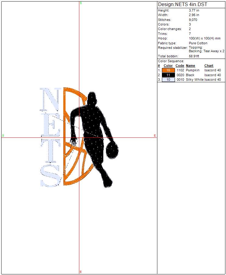 Nets Basketball Machine Embroidery design, Brooklyn Sports Digital File, Instant Download 3 sizes 4in, 6in, 10in