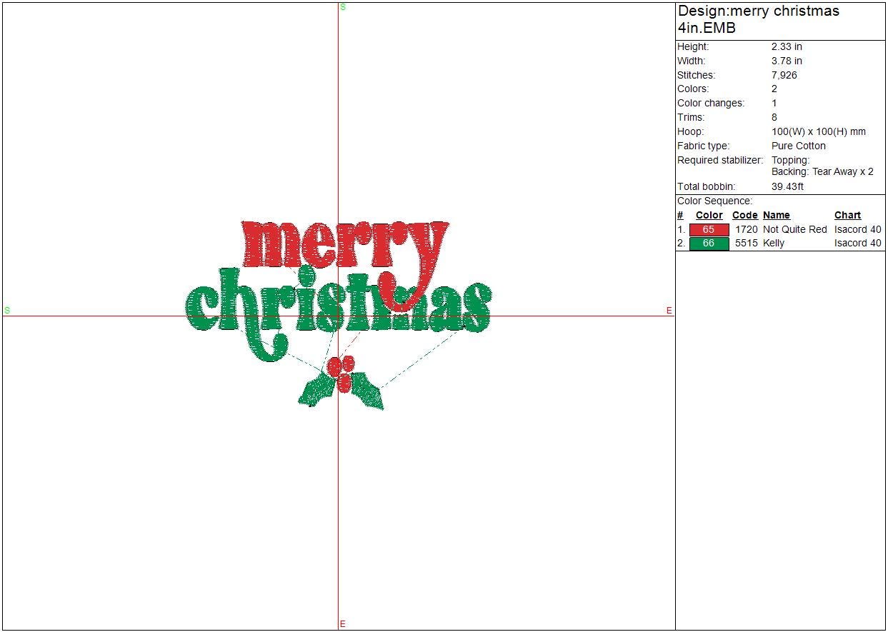Merry Christmas Machine Embroidery file design, Holiday Digital File Instant Download 4in, 7in, 10in