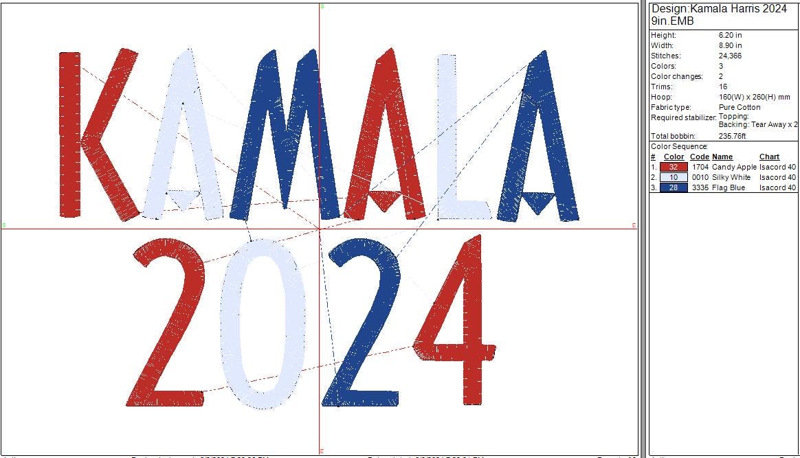 Kamala Harris Embroidery Design, Political, 2024, Madam President, Instant Download, Digital Download 9in, 7in, 4in