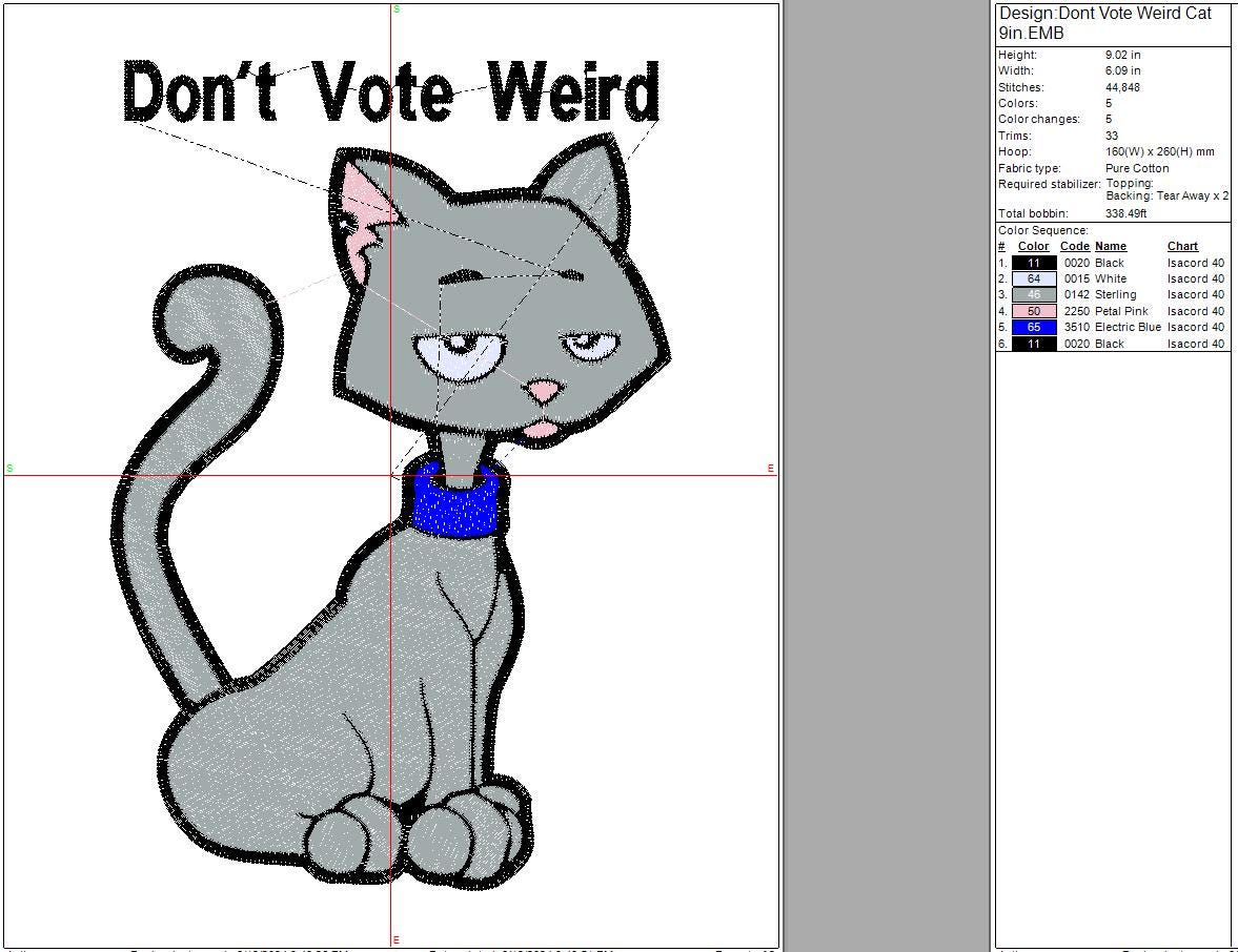 Don't Vote Weird Embroidery Design, Political, 2024, Cats for America, Childless Cat lady, Instant Download, Digital Download 9in, 7in
