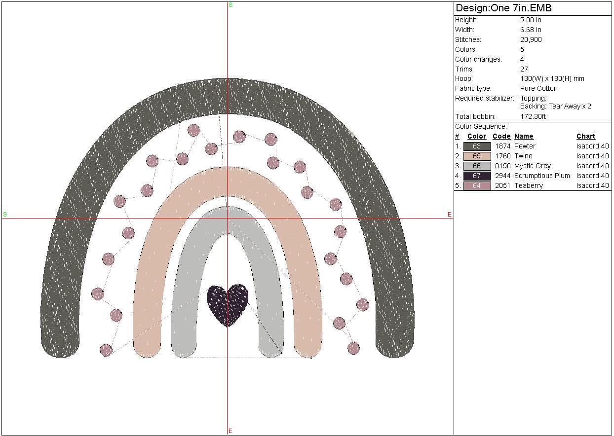 Hobo Polka Dots Heart Rainbow machine embroidery file design, Digital File Instant Download 2in, 4in, 7in sizes