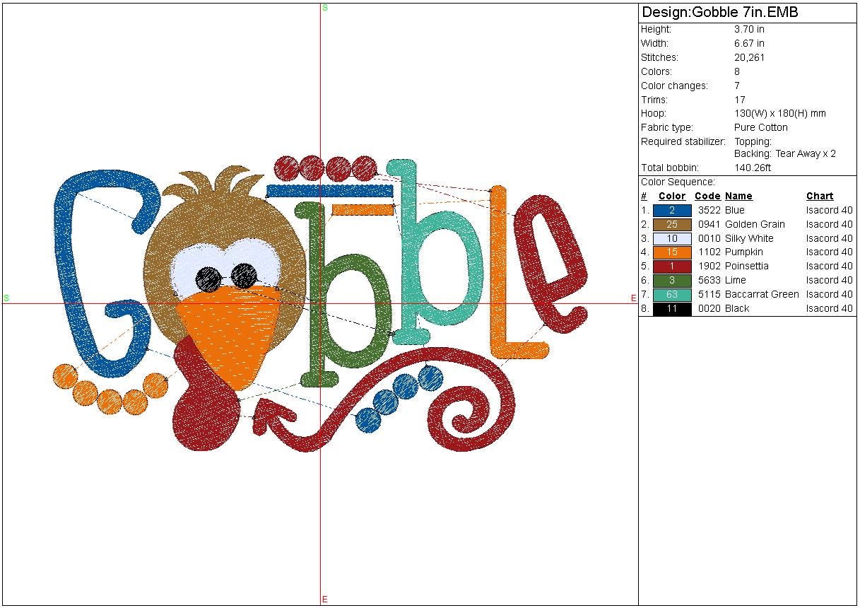 Fall Embroidery design, Gobble machine embroidery file design, Thanksgiving, Autumn, Holiday Fall Digital Instant Download, 4in 7in 10in