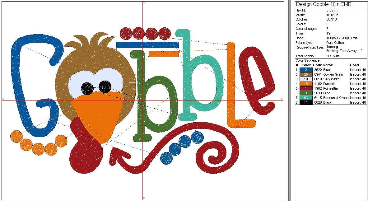 Fall Embroidery design, Gobble machine embroidery file design, Thanksgiving, Autumn, Holiday Fall Digital Instant Download, 4in 7in 10in