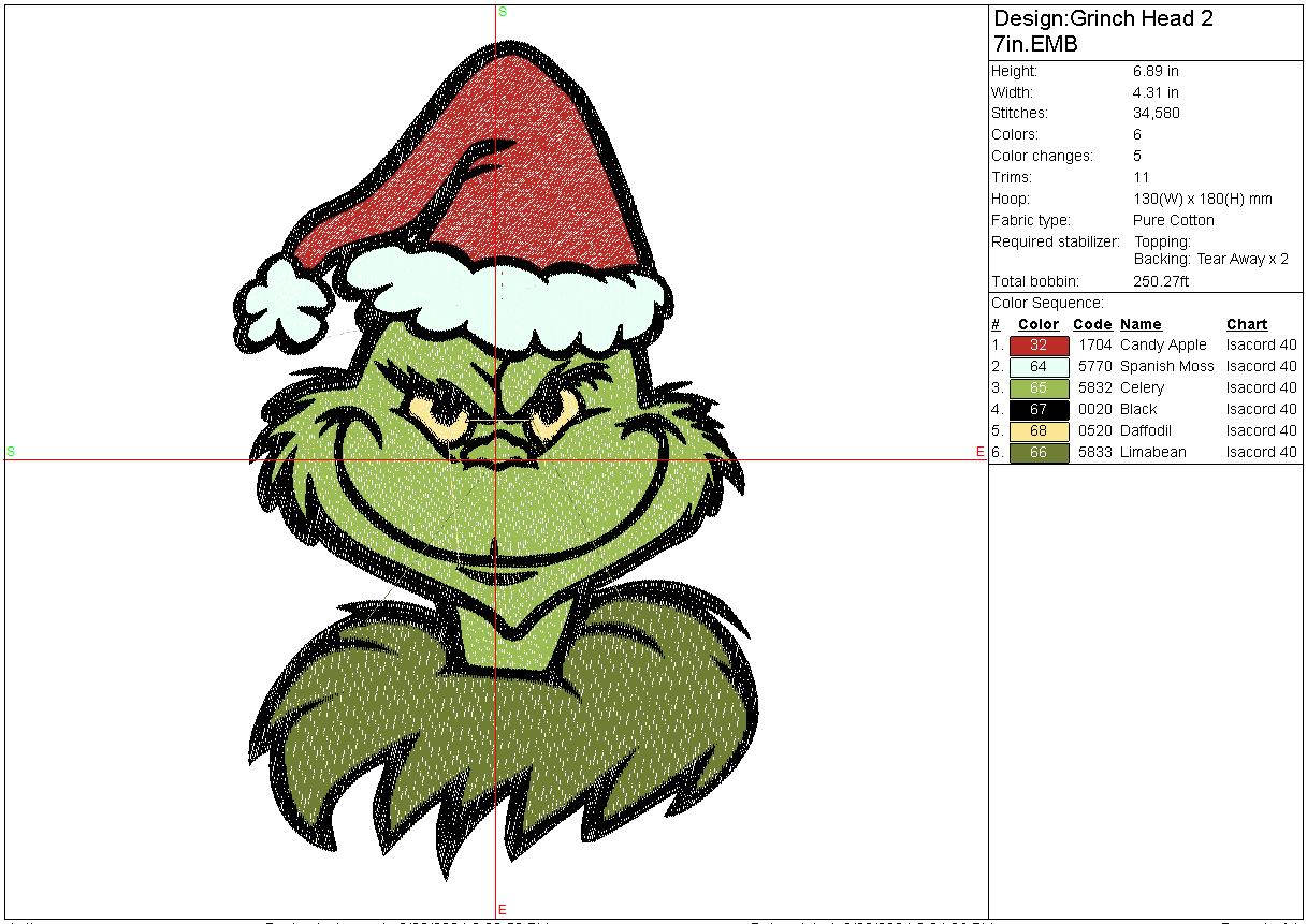 Christmas Grinch Heads Machine Embroidery file design, Christmas Holiday Digital File Instant Download, 2 designs to fit 5x7 hoops