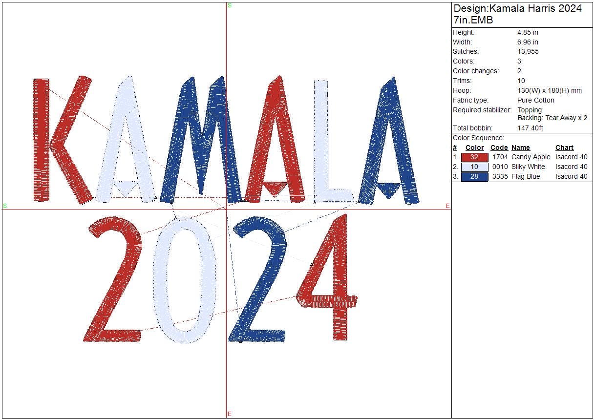 Kamala Harris Embroidery Design, Political, 2024, Madam President, Instant Download, Digital Download 9in, 7in, 4in