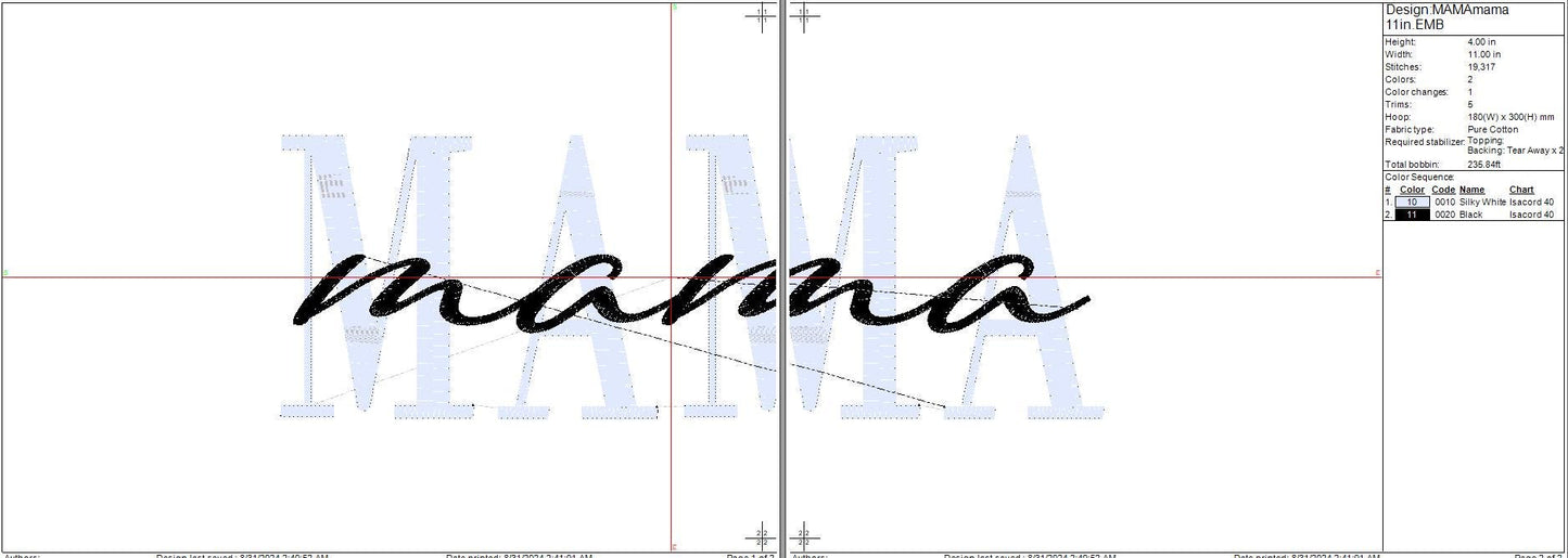 Mama Machine Embroidery Design, Mother's Day, Digital Instant Download, 4in, 7in, and 11in sizes, Includes a Repositionable hoop file.