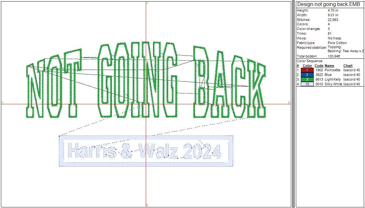 Kamala Harris, Not Going Back Embroidery Design, Political, 2024, Madam President, Instant Download, Digital Download 9in, 7in