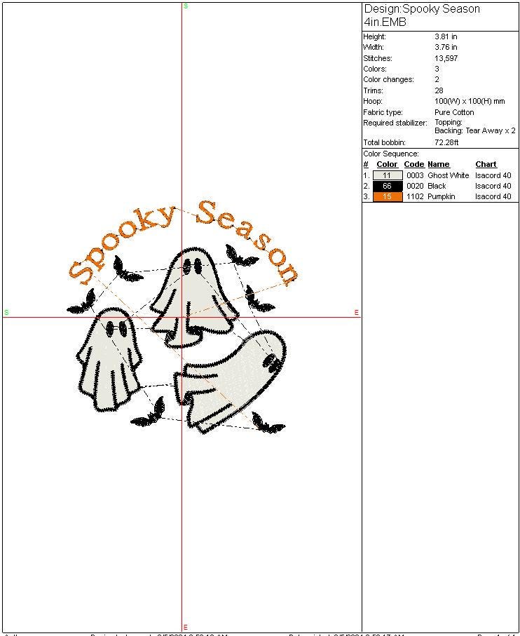 Halloween Machine Embroidery, Ghost design, Spooky Season Digital File Instant Download 3 sizes