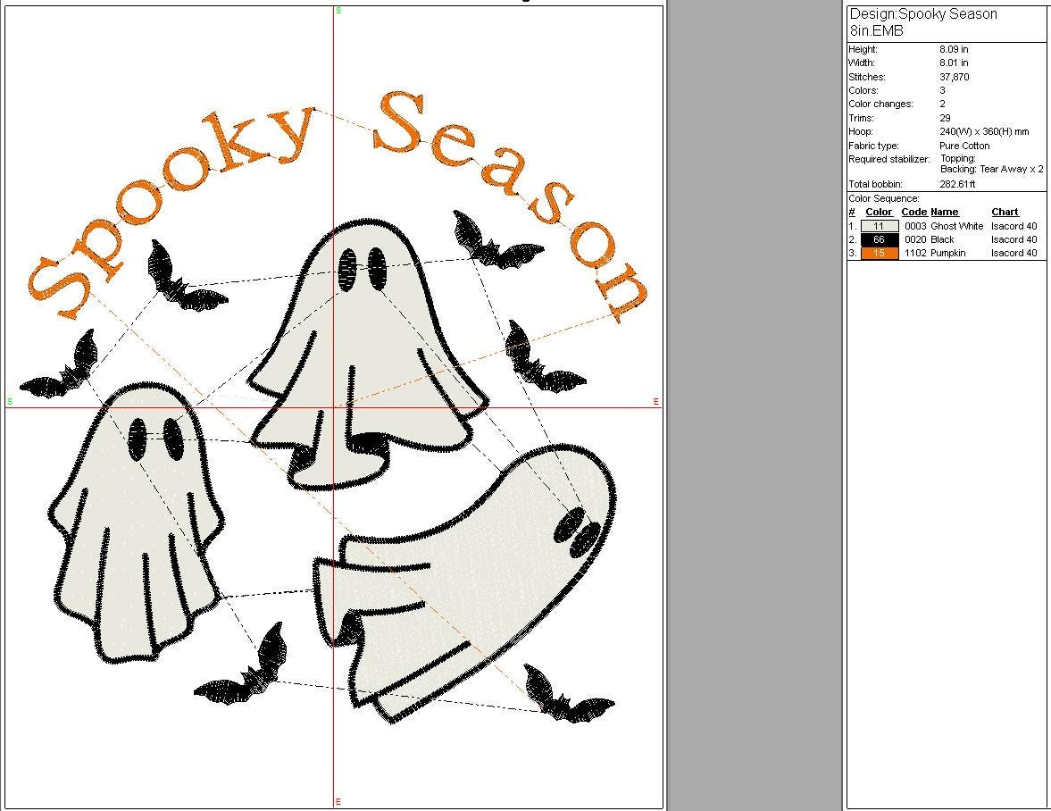 Halloween Machine Embroidery, Ghost design, Spooky Season Digital File Instant Download 3 sizes