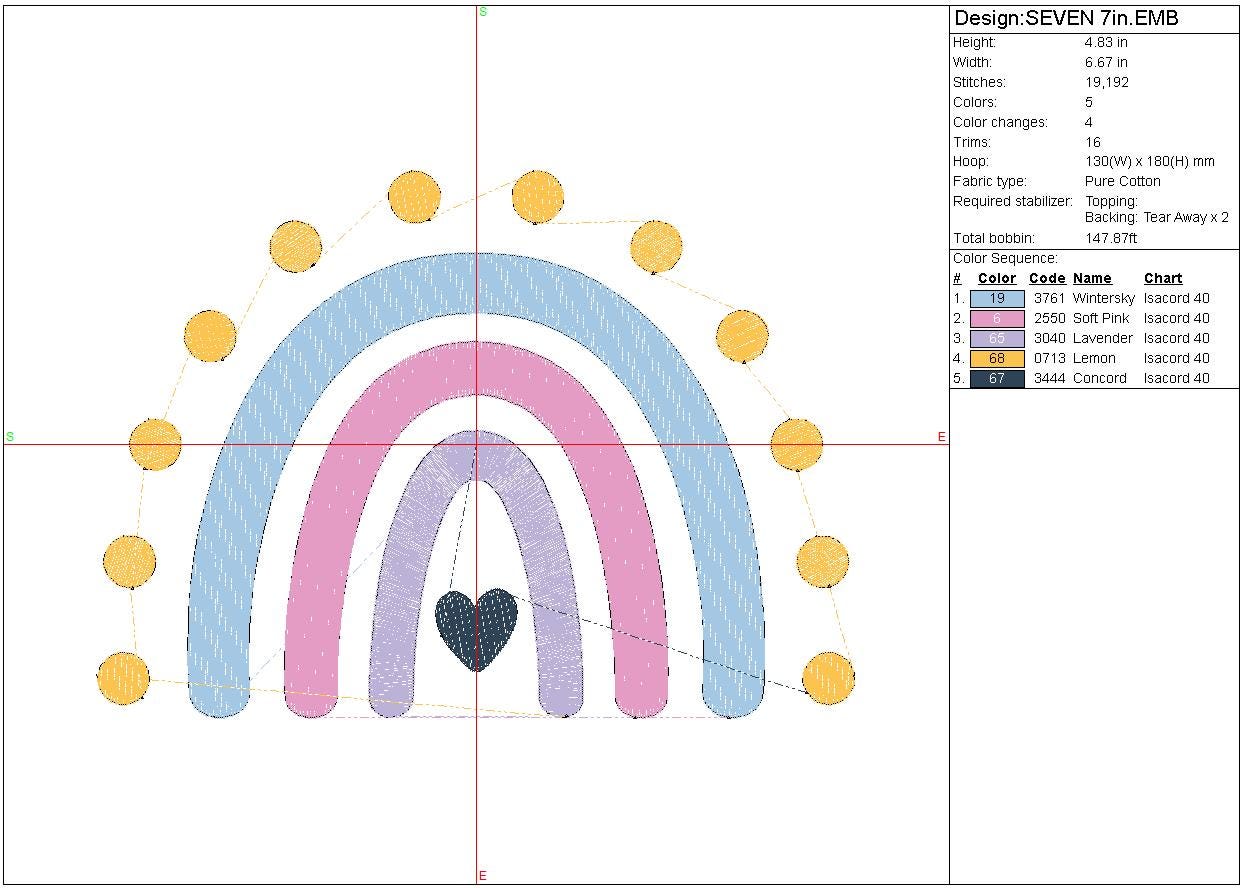 Hobo Dots Heart Rainbow machine embroidery file design, Digital File Instant Download 2 sizes