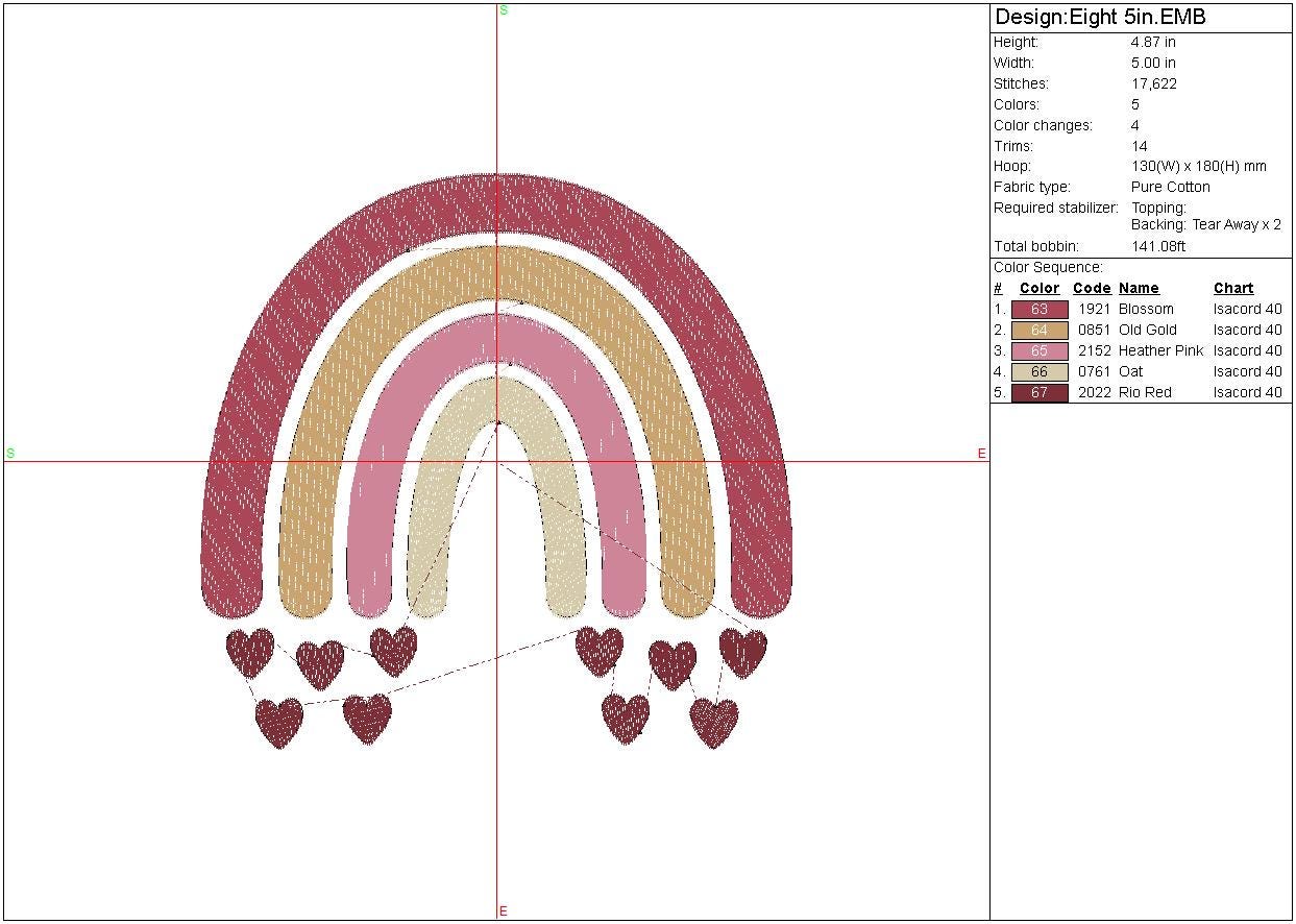 Hobo Floating Hearts Rainbow machine embroidery file design, Digital File Instant Download 2 sizes
