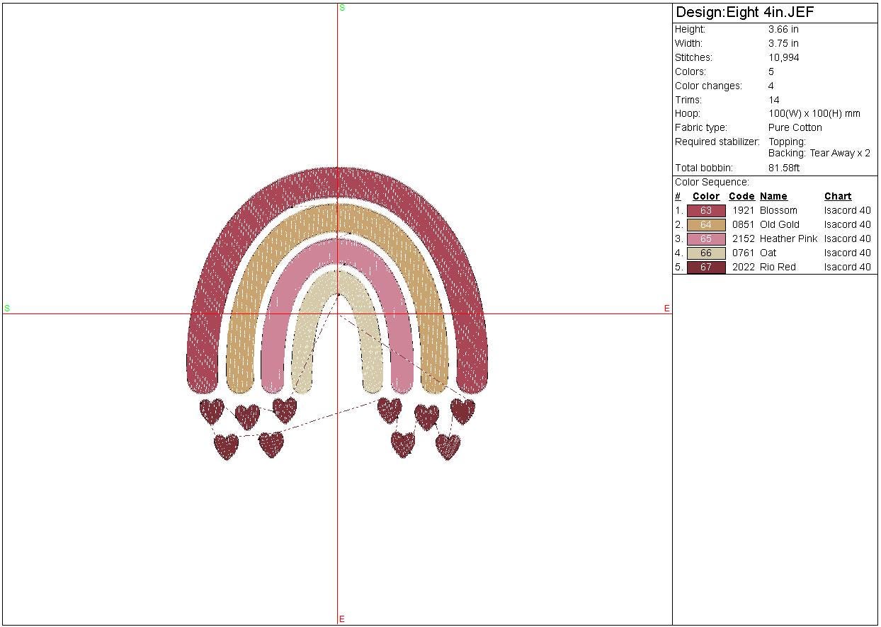Hobo Floating Hearts Rainbow machine embroidery file design, Digital File Instant Download 2 sizes