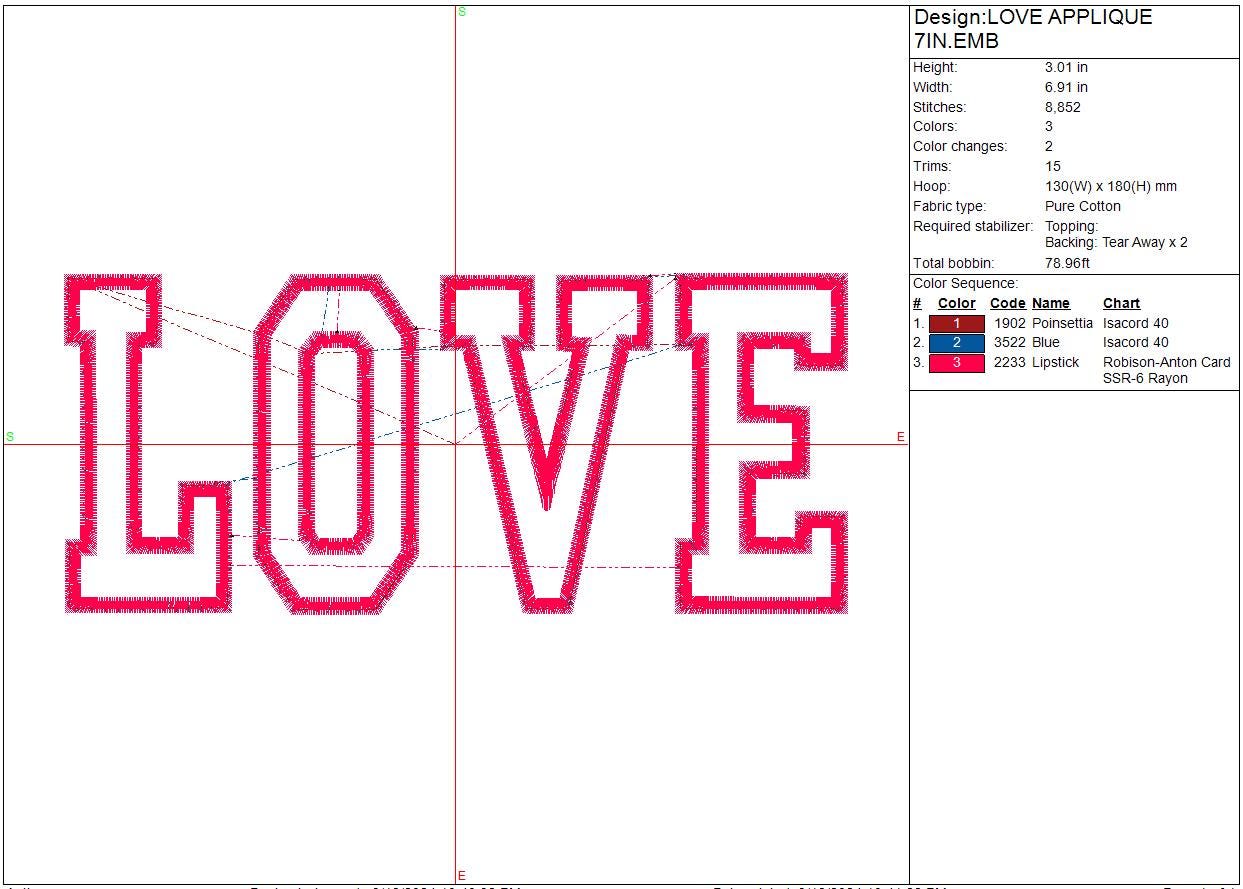 Love Applique Embroidery file College Font, digital design, Mother's Day, Bride, Wedding, Anniversary Instant Download