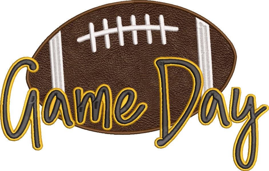 Game Day Football Applique Embroidery file design Sports Digital File Instant Download 4in, 7in, 8in, 10in, and 8in Split for 5x7 hoops