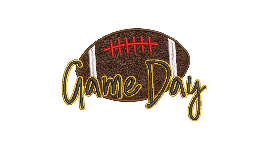 Game Day Football Applique Embroidery file design Sports Digital File Instant Download 4in, 7in, 8in, 10in, and 8in Split for 5x7 hoops