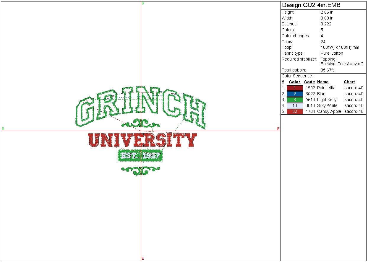 Grinchmas University Applique Machine Embroidery Design, Grinch Christmas Holiday Digital Design, Instant Download, 4in, 7in, and 10in