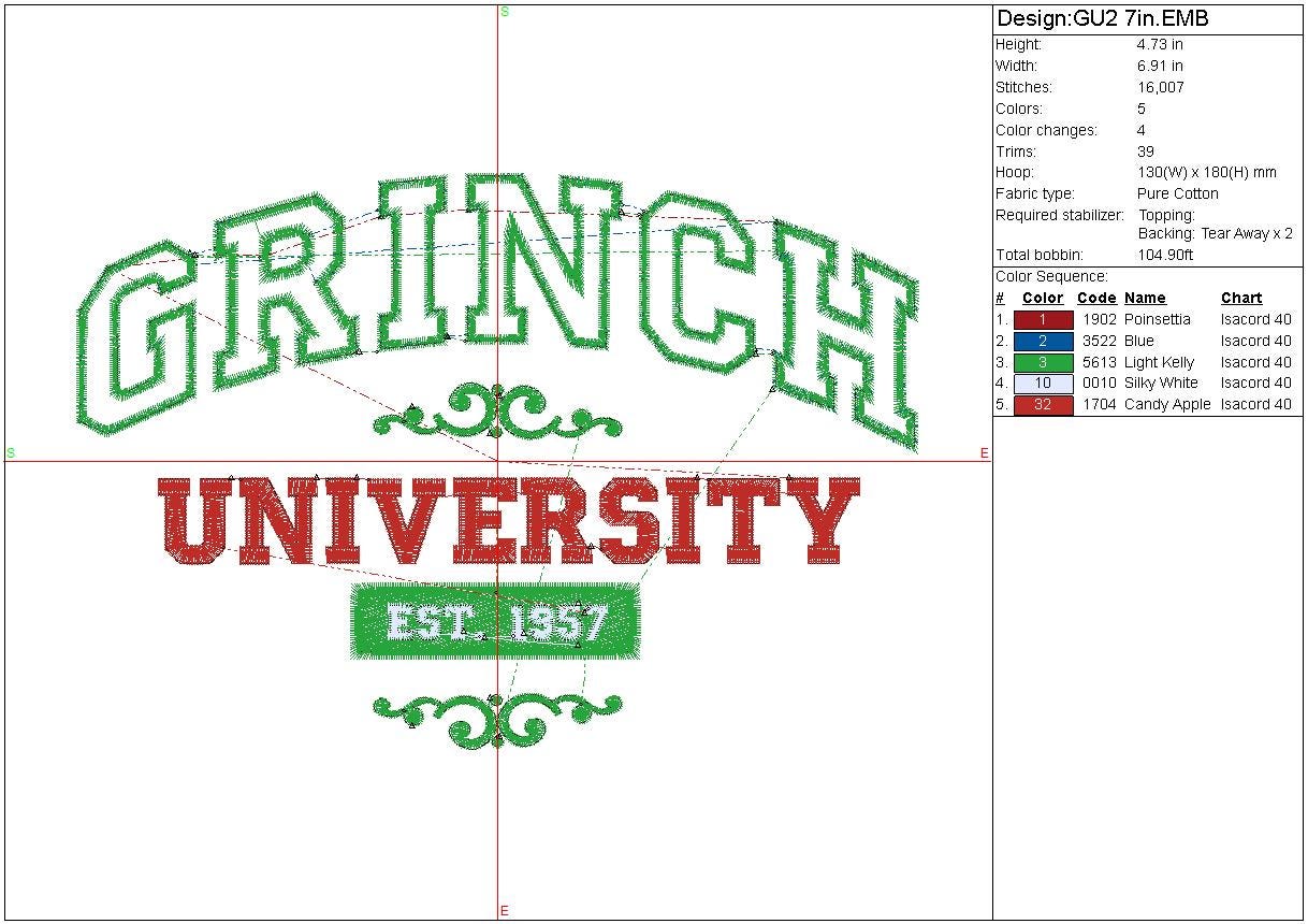Grinchmas University Applique Machine Embroidery Design, Grinch Christmas Holiday Digital Design, Instant Download, 4in, 7in, and 10in