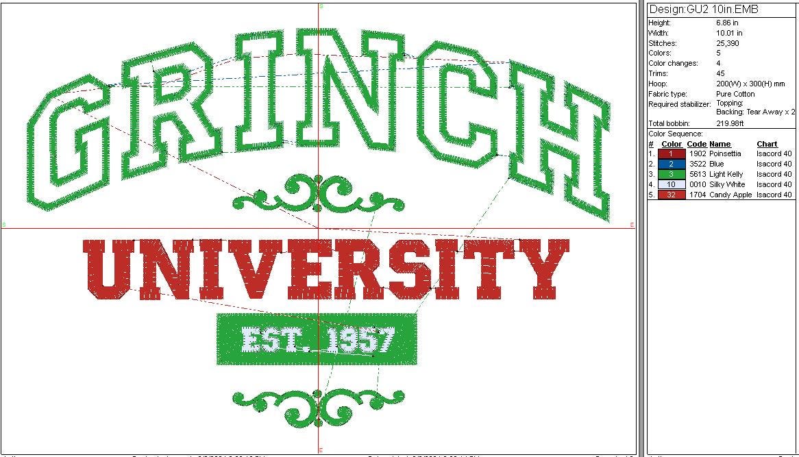 Grinchmas University Applique Machine Embroidery Design, Grinch Christmas Holiday Digital Design, Instant Download, 4in, 7in, and 10in