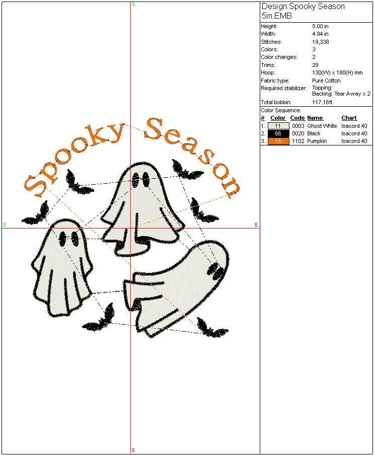 Halloween Machine Embroidery, Ghost design, Spooky Season Digital File Instant Download 3 sizes