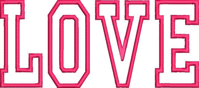 Love Applique Embroidery file College Font, digital design, Mother's Day, Bride, Wedding, Anniversary Instant Download