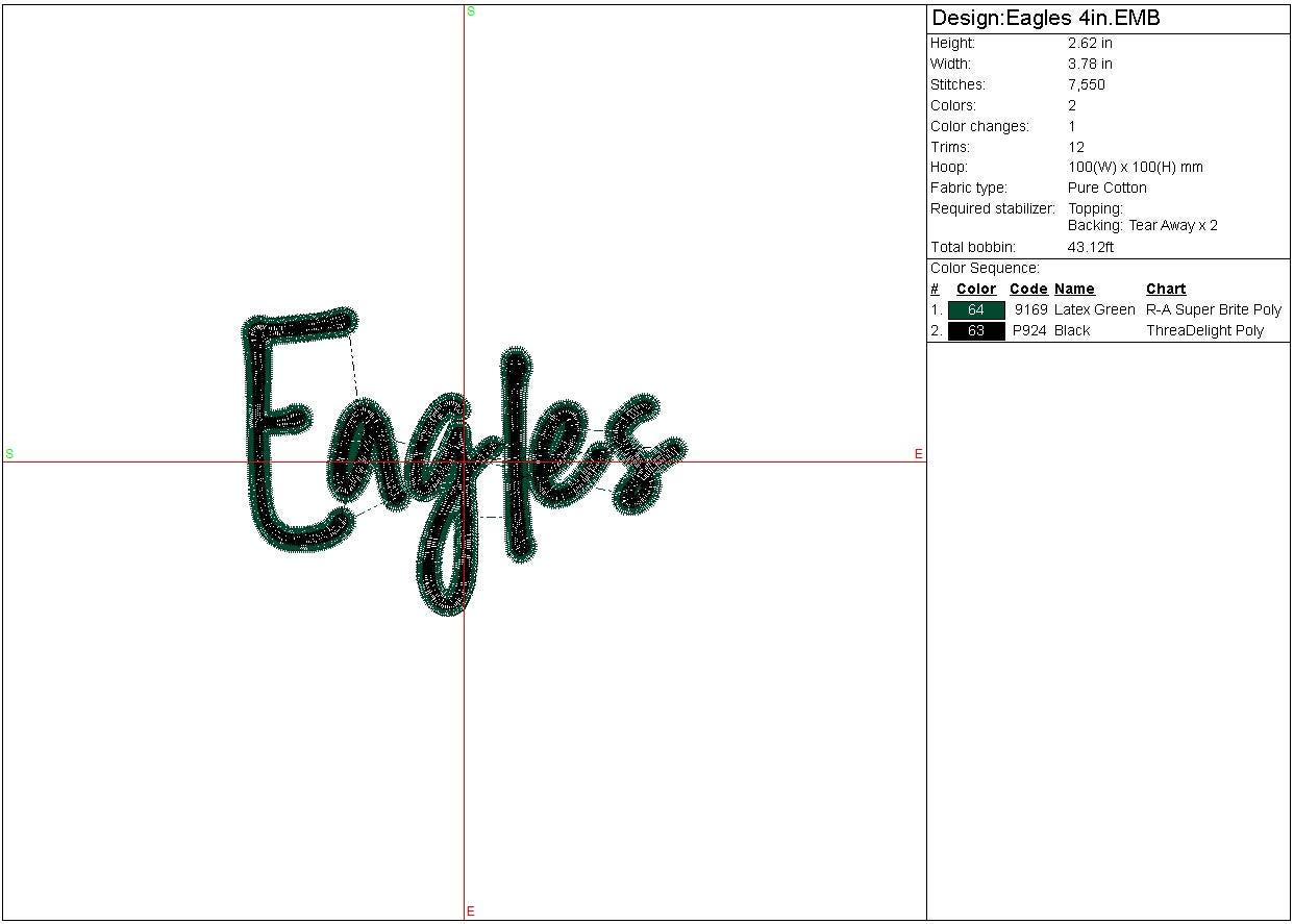 Eagles Machine Embroidery Design, Sports Digital File, Mascot Football, Basketball, Instant Download 2 sizes to fit 4x4 and 5x7 hoops