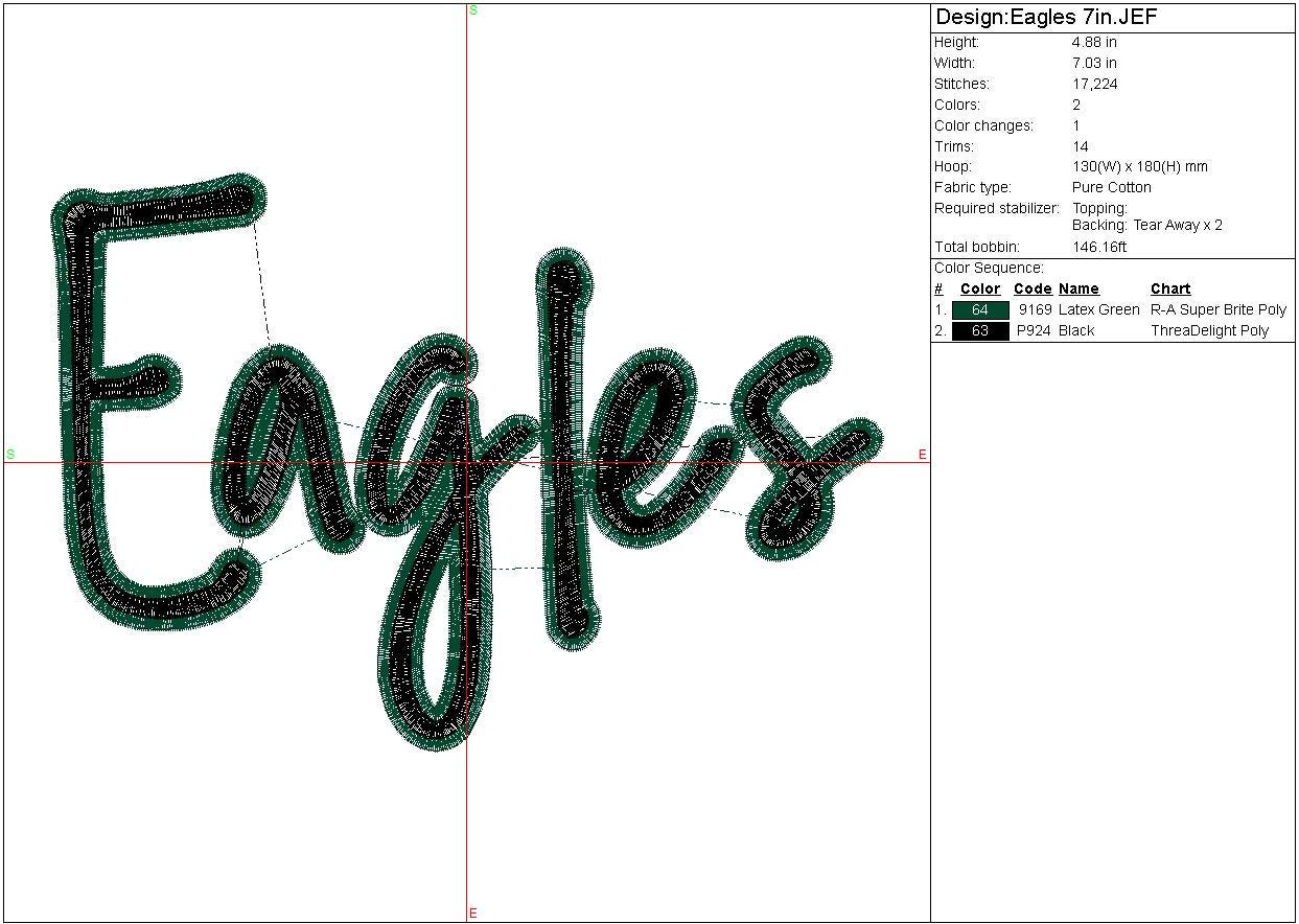 Eagles Machine Embroidery Design, Sports Digital File, Mascot Football, Basketball, Instant Download 2 sizes to fit 4x4 and 5x7 hoops