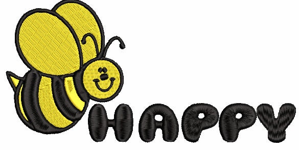 Bee Happy machine embroidery file design Be Happy Inspiration Digital Instant Download