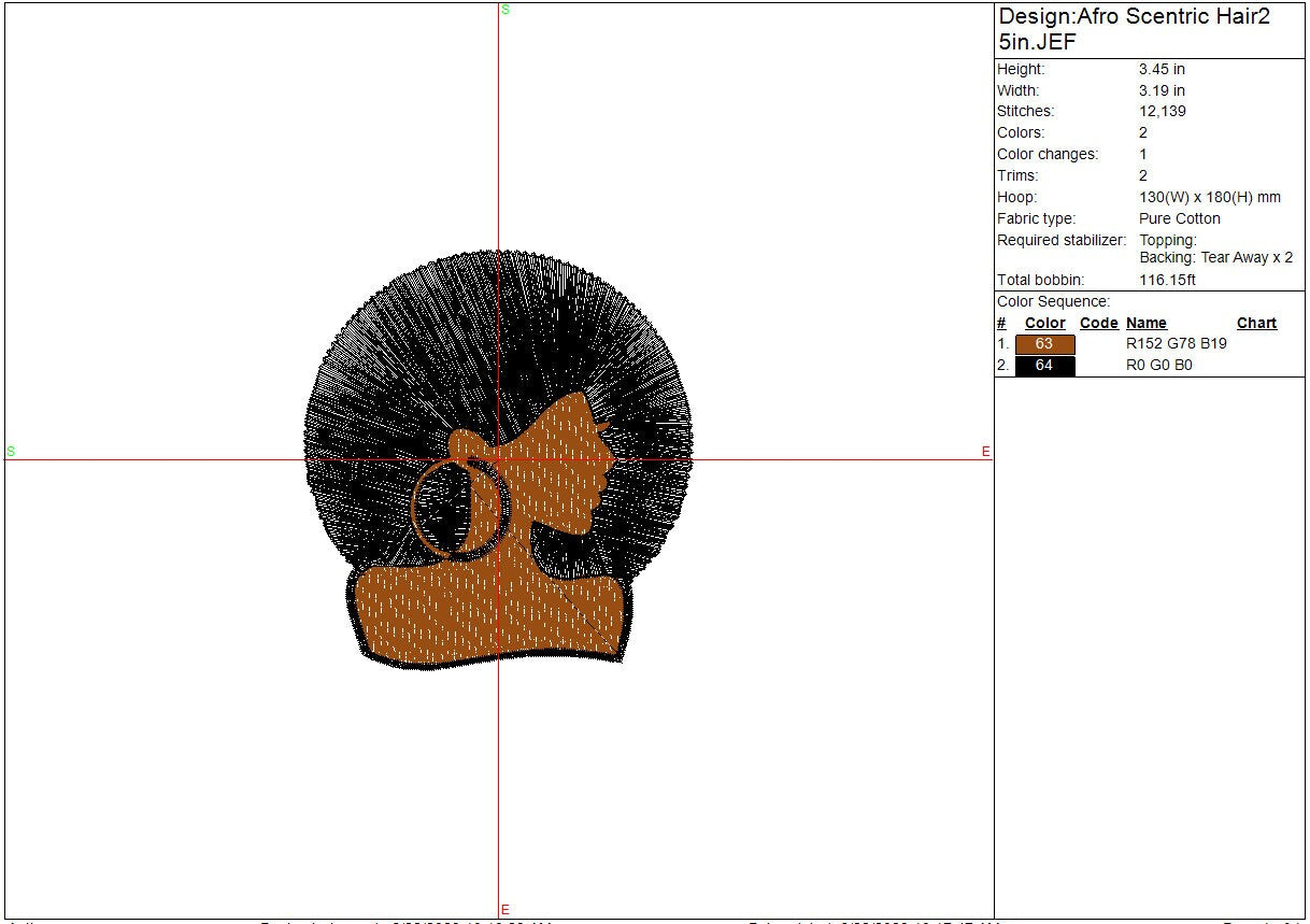 Afro Scentric Hair, Machine Embroidery file, Black Woman with Afro design, Hoop Earrings, Digital File, Instant Download, 3 sizes