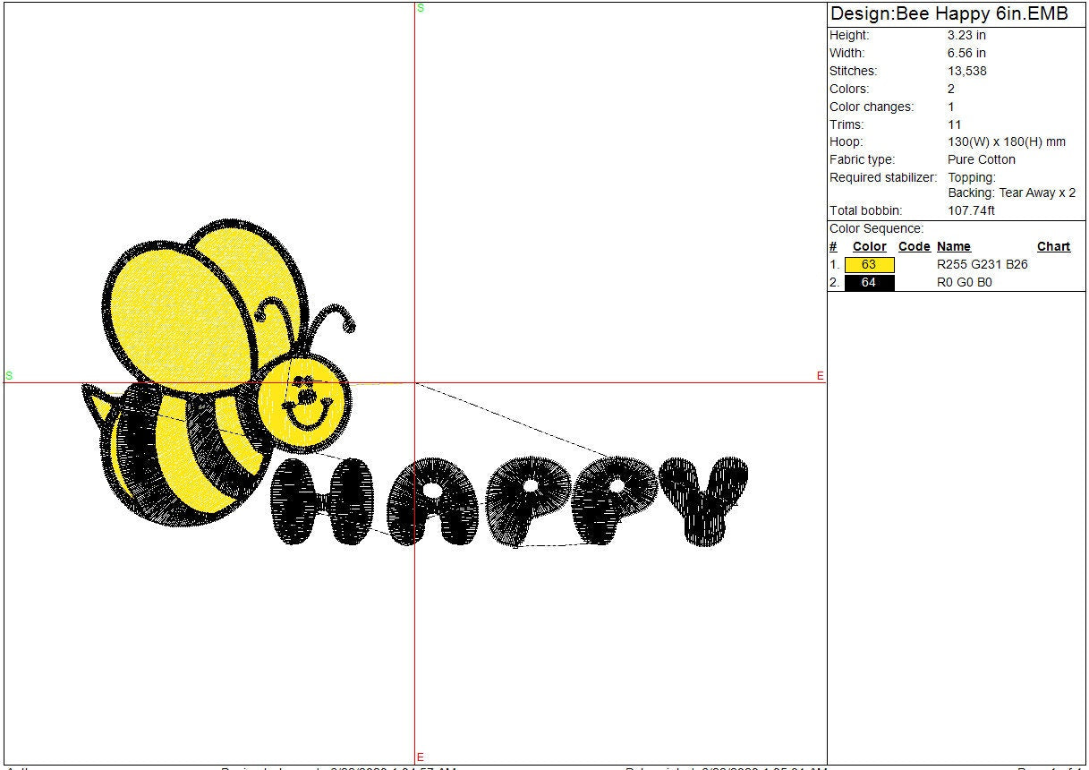 Bee Happy machine embroidery file design Be Happy Inspiration Digital Instant Download