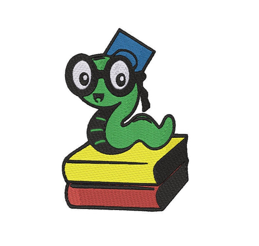 Book Worm machine embroidery file, Back to School design, 1st Day of School, Digital File, Instant Download, 4 inch and 6 inch