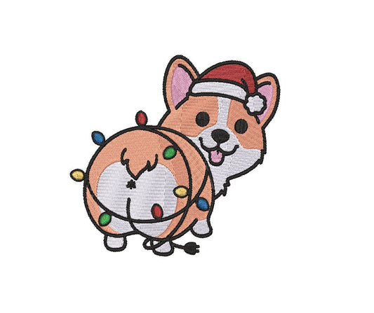 Christmas Corgi machine embroidery file design, Holiday Dog, Digital File Instant Download 2 sizes
