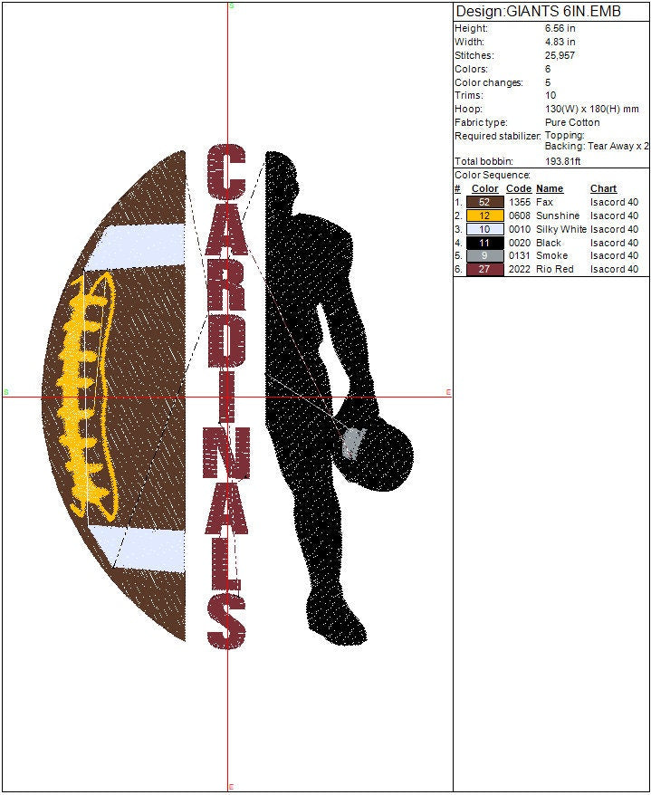 Arizona Cardinals Football machine embroidery file design Sports Digital File Instant Download 2 sizes to fit 4x4 and 5x7 hoops