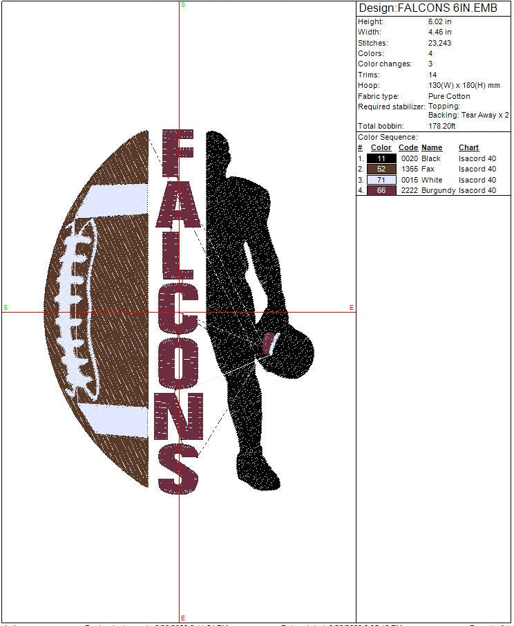 Atlanta Falcons Football machine embroidery file design Sports Digital File Instant Download 2 sizes to fit 4x4 and 5x7 hoops