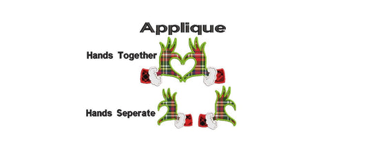 Christmas Applique Grinch Heart Hands Machine Embroidery file design, Christmas Holiday Digital File Instant Download 7in and 10 inch